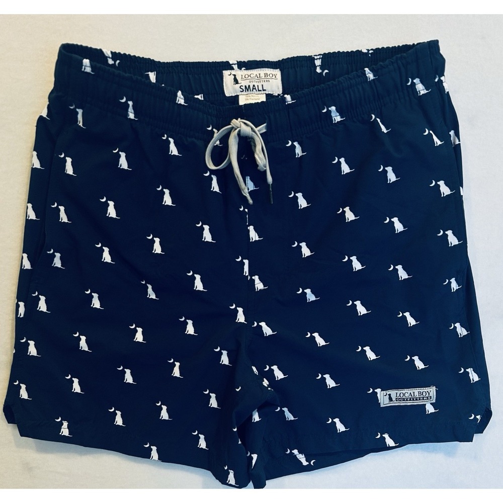 Local Boy Outfitters Lined Men's Swim Trunks, Size Small Dogs And Moon Print